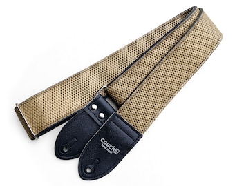 Gold Chainmail Guitar Strap Made of 1960s Plymouth Barracuda Vintage Car Seat Vinyl