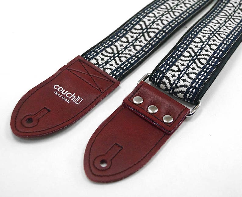 The Midnight Blue & Maroon Tab Hippie Weave Guitar Strap image 7