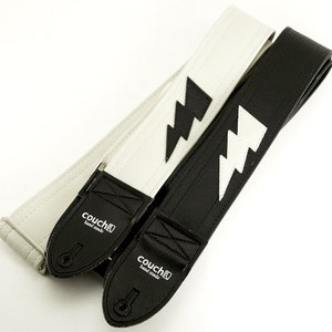 Lightning Bolt Guitar Strap- White Strap With Black Bolt- Built To Destroy