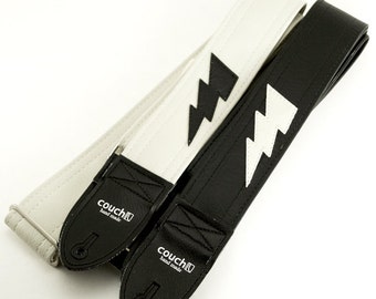 Lightning Bolt Guitar Strap- White Strap With Black Bolt- Built To Destroy