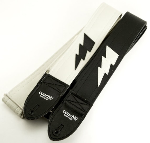 Lightning Bolt Guitar Strap White Strap With Black Bolt Built To