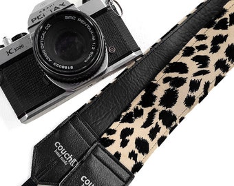 Cheetah Camera Strap, Cool Leopard Camera Strap Print on Vegan Leather, Choice of Yellow or Brown