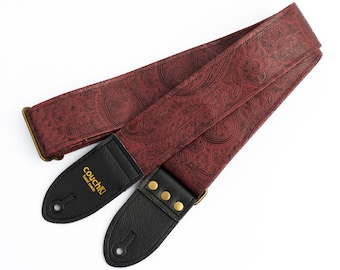 Paisley Guitar Strap – Oxblood Vegan Leather with Bronze Hardware