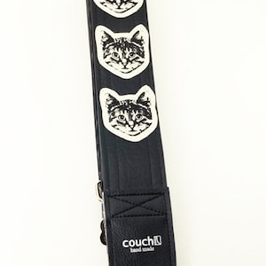 Cat Guitar Strap Black and White Vegan Made In USA Kitty Approved Meow image 2