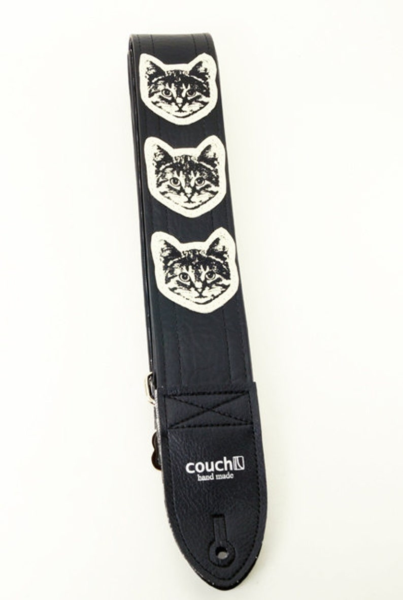 Cat Guitar Strap Black and White Vegan Made In USA Kitty Approved Meow image 2