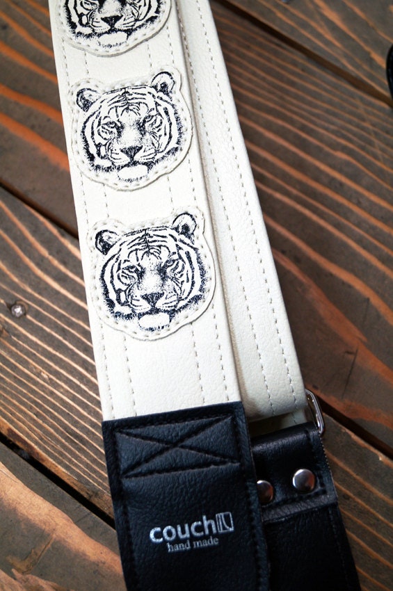White Tiger Guitar Strap Hand Sewn Tigers on White Vegan Etsy