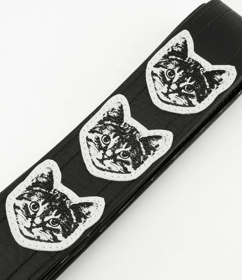 Cat Guitar Strap Black and White Vegan Made In USA Kitty Approved Meow image 4