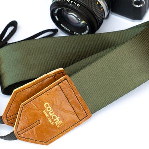 Forest Green Recycled Seatbelt Camera Strap, Vintage Vegan Leather