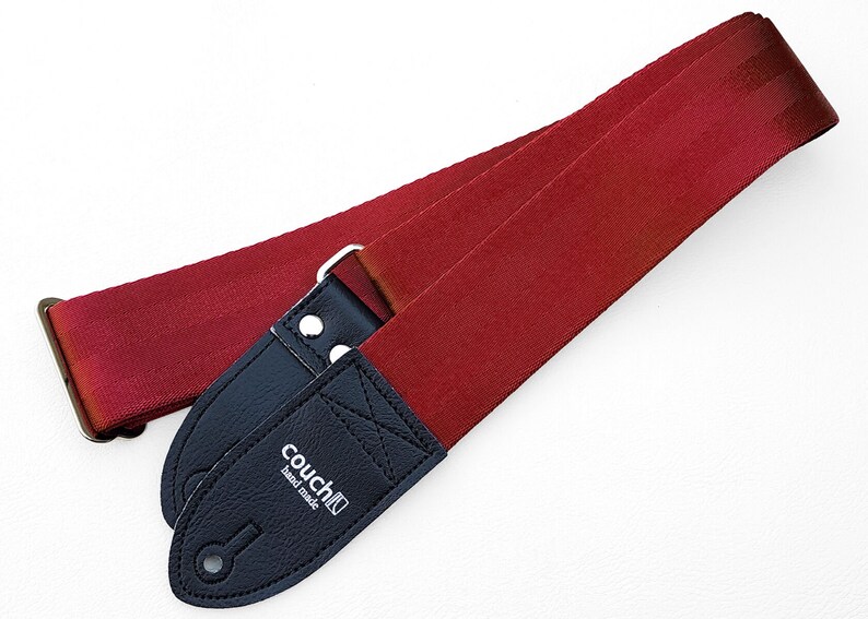 Brick Red Recycled Seatbelt Guitar Strap Viva Magenta image 1