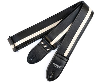 Black and White Racing Stripe Guitar Strap - Vegan, Made In USA, Built To Rock