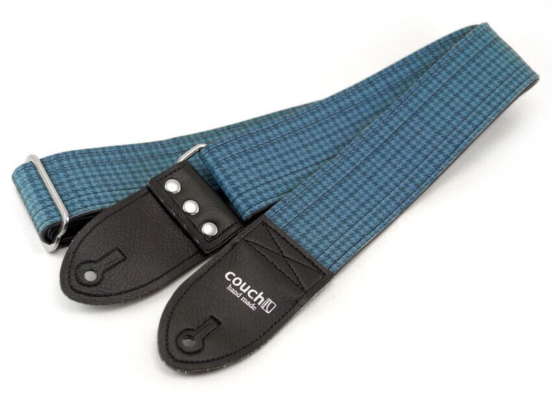 Pontiac GTO Trunk Mat Guitar Strap, Blue Houndstooth Plaid Pattern, Vintage, Made in USA image 8