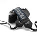 The Midnight Blue & White Hippie Weave Camera Strap- Boho Woven Navy And Black