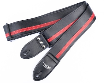 Black With Red Racer X Guitar Strap- Vegan- Couch Guitar Straps Made In The USA By Guitar Players