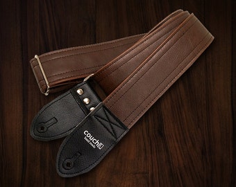 Rustic Saddle Guitar Strap- Made In USA of Boutique Quality Brown Vegan Leather