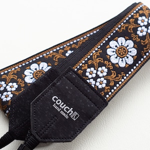 Cork and Brown Flowers Vintage Hippie Weave Camera Strap,