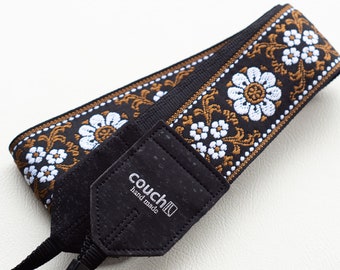 Cork and Brown Flowers Vintage Hippie Weave Camera Strap,