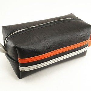 Mens Racing Stripe Dopp Kit Black Orange White, Travel Toiletry Bag, Shave Kit, Vegan Leather, Mens Gift Made In USA image 3