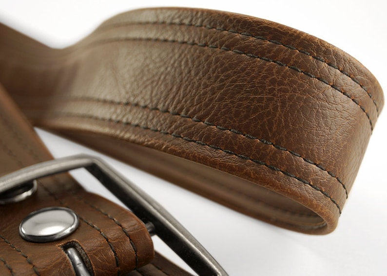 Brown Vegan Belt, Double Stitch, Classic Aged Vintage Look, Vegan Leather image 2