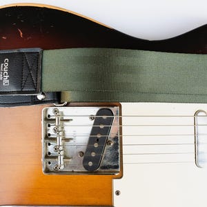 Forest Green Guitar Strap- Made of Recycled Seatbelt, Dark Green, Vegan Leather Ends