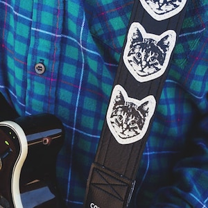 Cat Guitar Strap - Black and White - Vegan - Made In USA- Kitty Approved - Meow