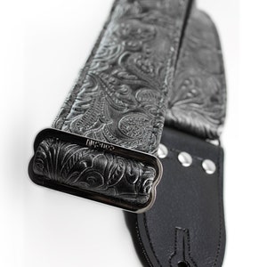 Western Guitar Strap, Black Graphite Color, Vegan Hand Made in California Yeah image 3