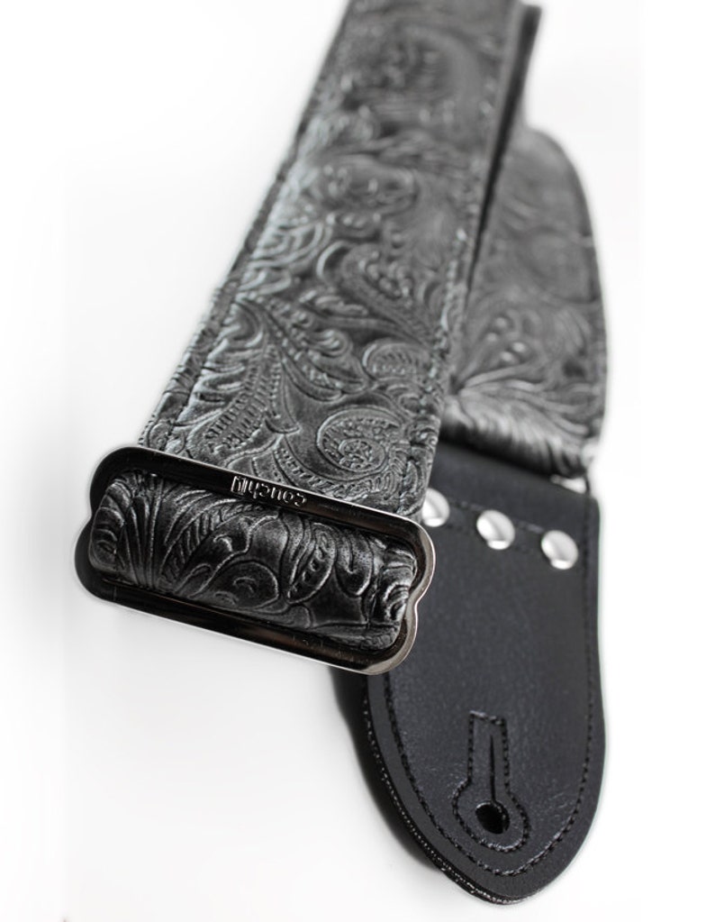 Western Guitar Strap, Black Graphite Color, Vegan Hand Made in California Yeah image 3