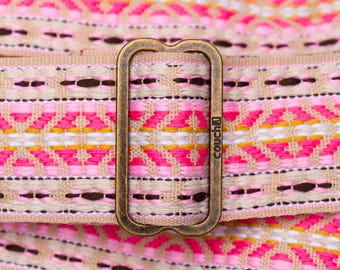 Dylan Pink Woven Boho Guitar Strap, Made of Vintage 70s Fabric and Recycled Seatbelt