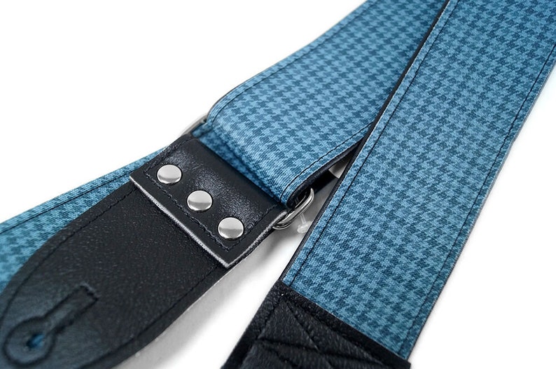 Pontiac GTO Trunk Mat Guitar Strap, Blue Houndstooth Plaid Pattern, Vintage, Made in USA image 9