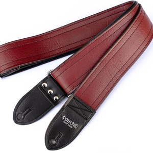 Dark Red Luggage Stitch Guitar Strap, Deep Grained Texture, Maroon Brick Oxblood Vegan Leather, Made In USA image 1