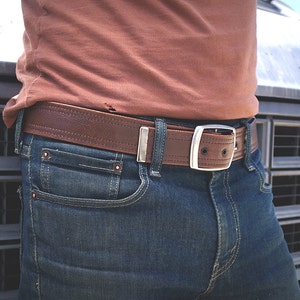 Brown Vegan Belt, Double Stitch, Classic Aged Vintage Look, Vegan Leather image 4