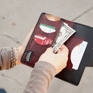 Paisley Oxblood Womens Long Wallet, Embossed Vegan Leather, Holds Checkbook, Change, Phone, Handmade In USA image 7