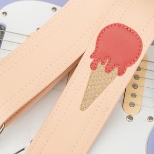 Pink Ice Cream Guitar Strap Made To Order - Vinyl Vegan Guitar Straps Made In USA