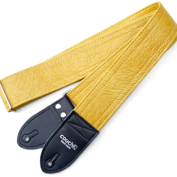 Mustard Yellow Guitar Strap Made of 70s Vintage Vegan Leather Vinyl