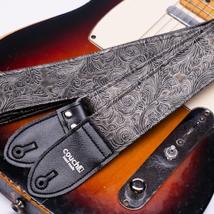 Western Guitar Strap, Black Graphite Color, Vegan Hand Made in California Yeah