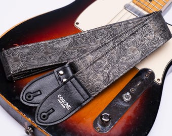Western Guitar Strap, Black Graphite Color, Vegan Hand Made in California Yeah
