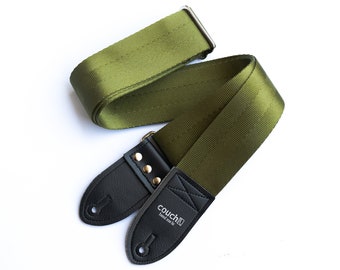 Army Green Recycled Seat Belt Guitar Strap - Vegan Eco Friendly Olive Guitar Straps