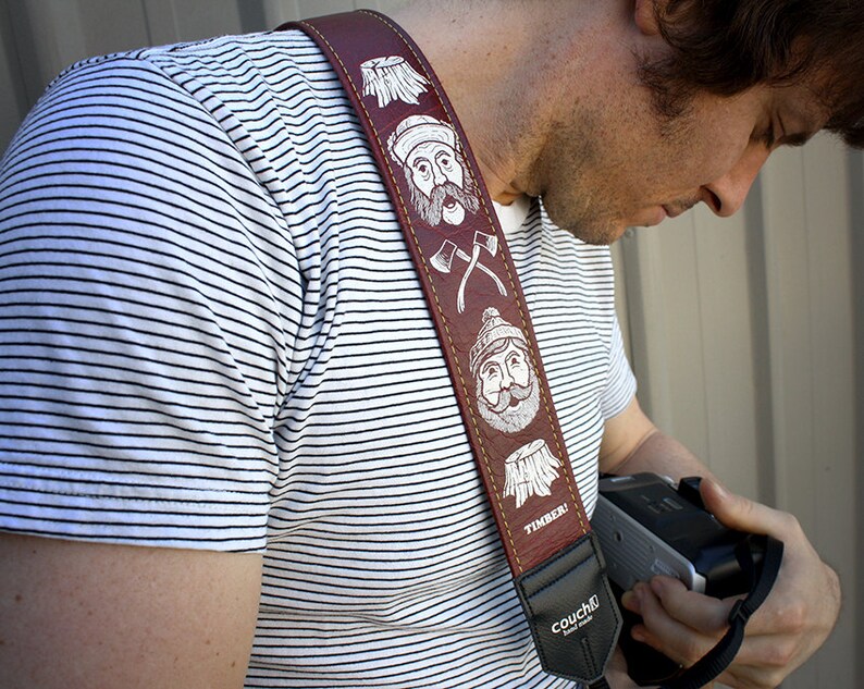 Timber Lumberjack Camera Strap In Tree Trunk Brown or Flannel Red image 2