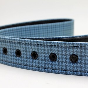 Vintage Blue GTO Belt Upcycled Houndstooth Plaid, Car Seat Vegan Leather Vinyl, Unisex image 2