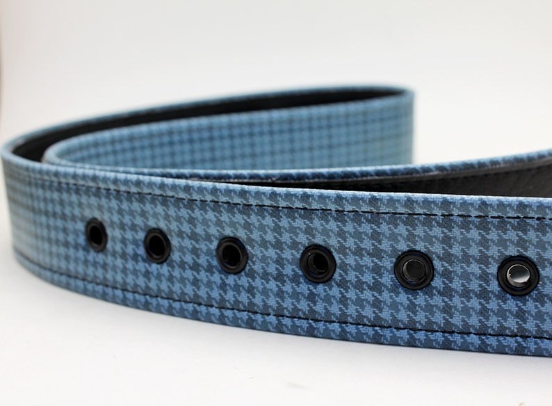 Vintage Blue GTO Belt Upcycled Houndstooth Plaid, Car Seat Vegan Leather Vinyl, Unisex image 2