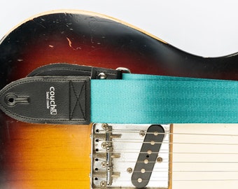 Recycled Blue-Green Seatbelt Guitar Strap, Bright Teal Turquoise Color, Made In USA Guitar Straps