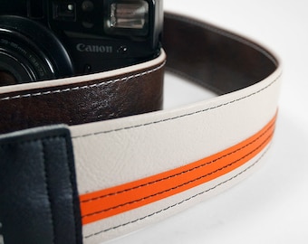 White & Orange Racing Stripe Camera Strap - Made In USA Camera Straps