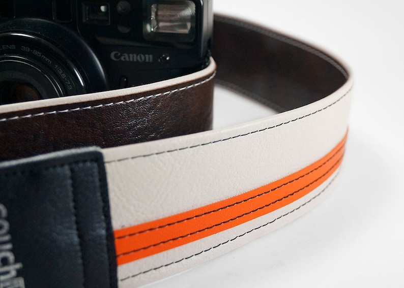 White & Orange Racing Stripe Camera Strap - Made In USA Camera Straps 