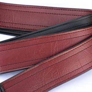 Dark Red Luggage Stitch Guitar Strap, Deep Grained Texture, Maroon Brick Oxblood Vegan Leather, Made In USA image 3