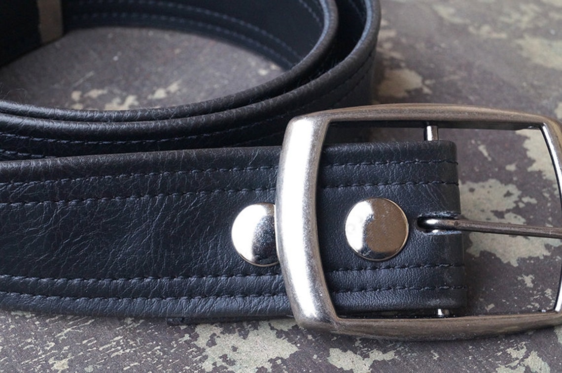 Double Stitch Black Vegan Belt Classic Vintage Look Highest - Etsy