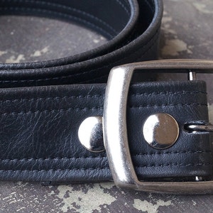 Double Stitch Black Vegan Belt- Classic Vintage Look- Highest Quality Vegan Leather