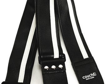 Black and White Racing Stripe Guitar Strap - Vegan, Made In USA, Built To Rock