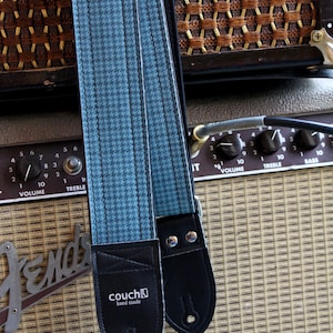 Pontiac GTO Trunk Mat Guitar Strap, Blue Houndstooth Plaid Pattern, Vintage, Made in USA image 2