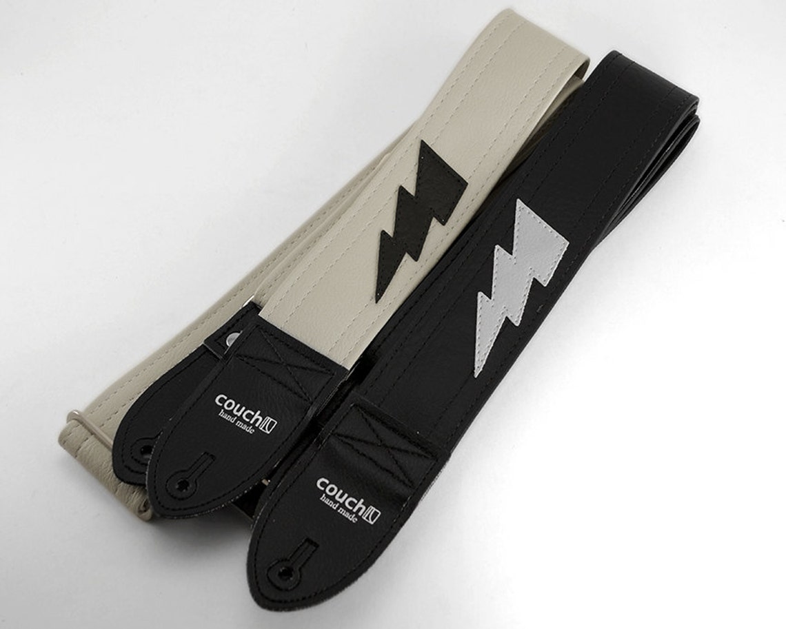 Lightning Bolt Guitar Strap Black With White Bolt Built to Etsy