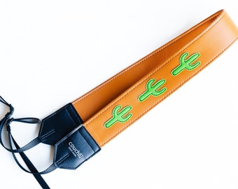 Neon Cactus Camera Strap , Made Of Vintage Vegan Leather