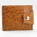 Hand Tooled Western Wallet- Mens Billfold Made of Boutique Upholstery Light Brown Vegan Leather Embossed Vinyl 